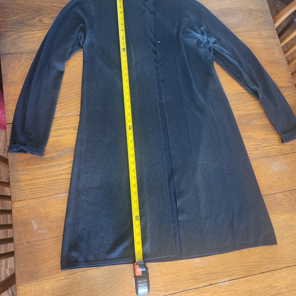 Eileen Fisher black long 3 button silk blend cardigan M - Picture 6 of 16